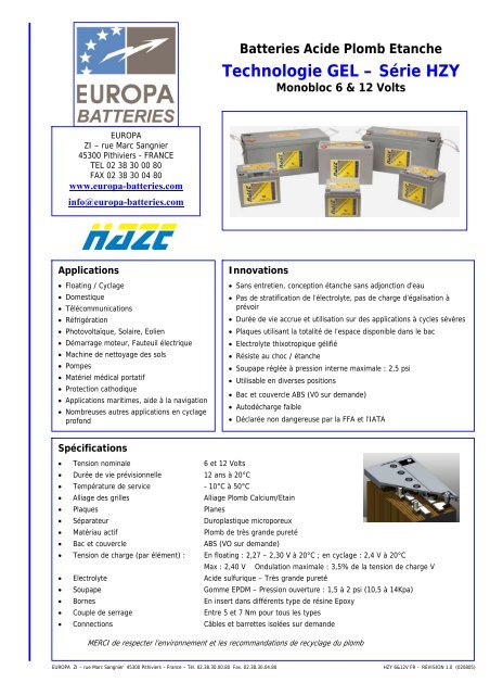 Technologie GEL – Série HZY - Europa Batteries