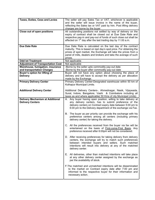 Contract Specification of Sugar S 30 - MCX