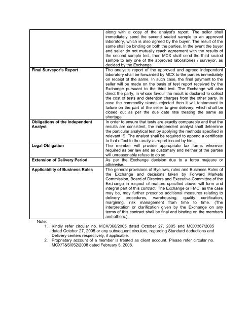 Contract Specification of Sugar S 30 - MCX