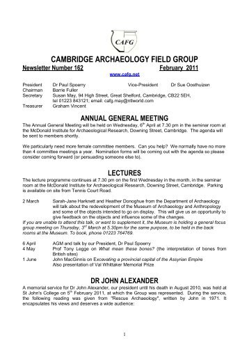 CAFG newsletter 162 - Cambridge Archaeology Field Group