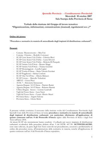 Verbale della riunione del Gruppo di lavoro ... - Provincia di Siena