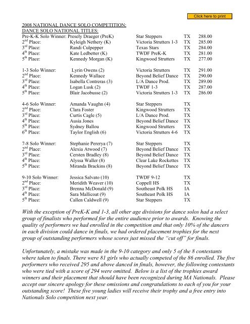 Auxiliary Competition Results: - Seminole High School Dazzlers