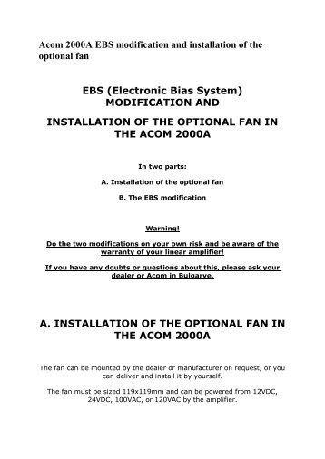 Acom 2000A EBS modification and installation of the ... - La8eka.com