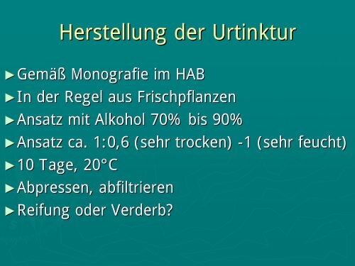 Pflanze frisch oder getrocknet Wässriger Extrakt Alkoholischer ...