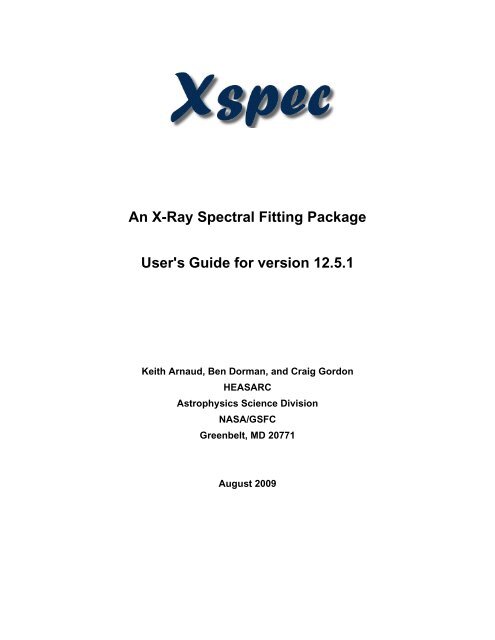 XSPEC User's Guide