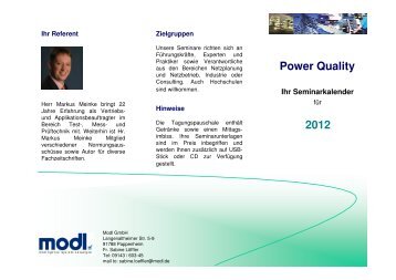 Power Quality Seminarkalender 2012 - Modl GmbH