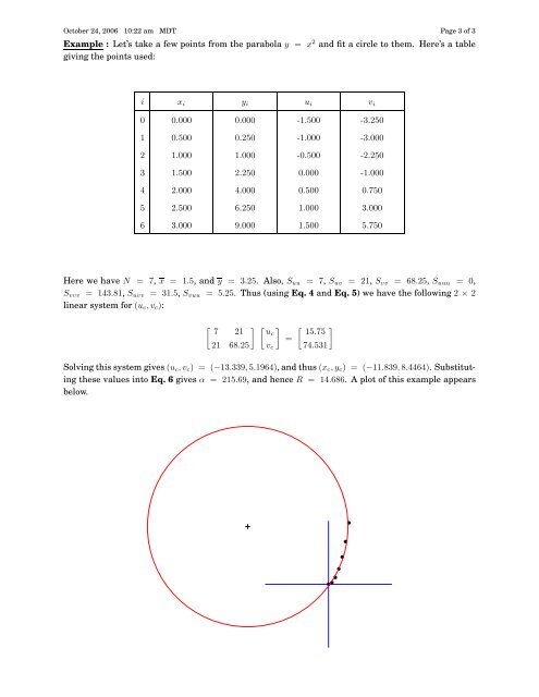 Least-Squares Circle Fit Given a finite set of points in R2, say { (x i,yi ...