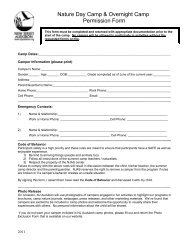 Nature Day Camp & Overnight Camp Permission Form