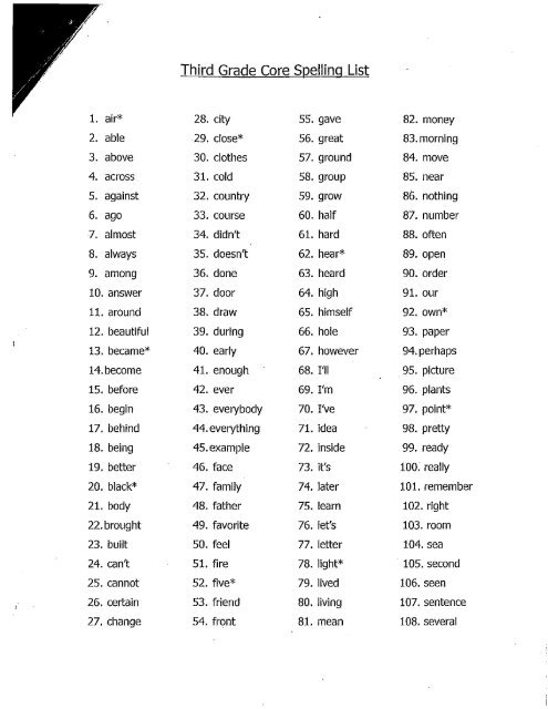 100 Sight Words For Third Grade