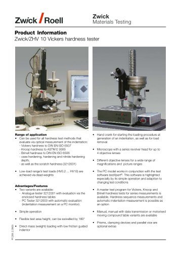 Hardness Testing Machine ZHV10 datasheet