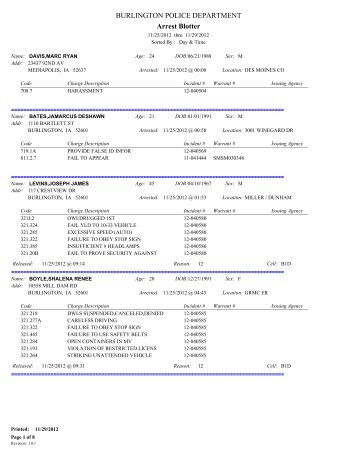 BURLINGTON POLICE DEPARTMENT Arrest Blotter - WordPress ...