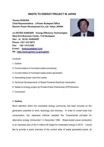 WASTE TO ENERGY PROJECT IN JAPAN
