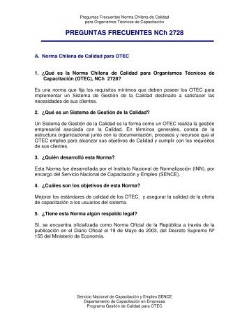 PREGUNTAS FRECUENTES NCh 2728 - Sence