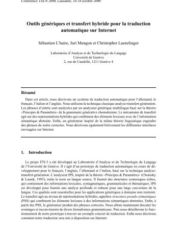 Outils gÃ©nÃ©riques et transfert hybride pour la traduction automatique ...