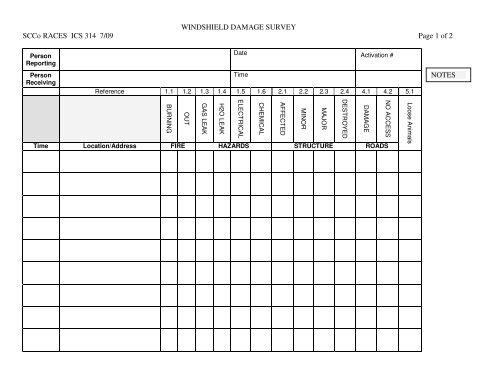 WINDSHIELD DAMAGE SURVEY SCCo RACES ICS 314 7/09 Page ...