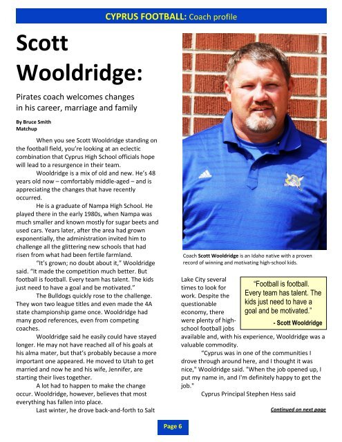 Coach Scott Wooldridge bio - MatchupUT.com