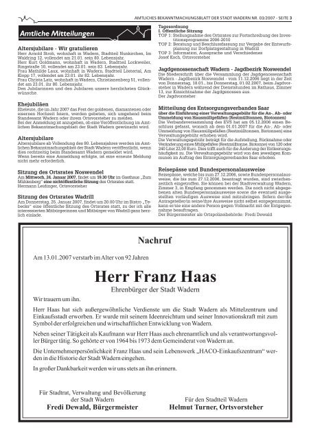 Herr Franz Haas - Wadern