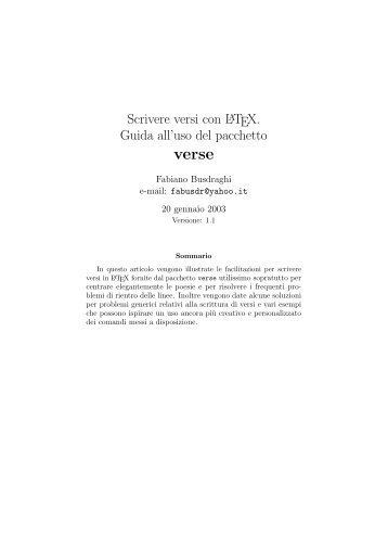 Scrivere versi con LATEX. Guida all'uso del pacchetto - GuIT