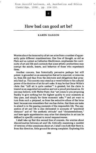 Karen Hanson, "How Bad Can Good Art Be?"