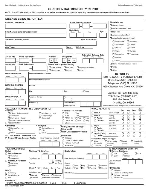 Confidential Morbidity Report - Butte County