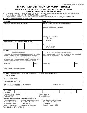 DIRECT DEPOSIT SIGN-UP FORM (ISRAEL) - Social Security