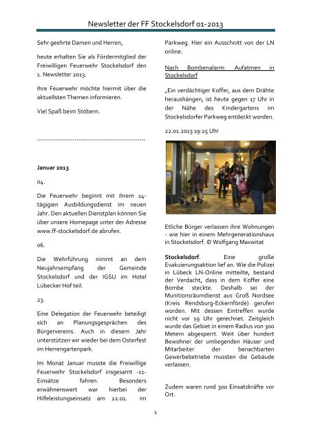Newsletter FF Stockelsdorf Ausgabe 1-2013