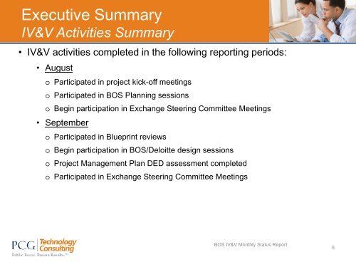 BOS Monthly Status Report August - November 2012 Report 1& 2 of ...