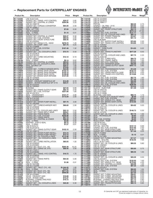 Replacement Parts for CATERPILLARÃ‚Â® Engines - Interstate McBee