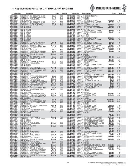 Replacement Parts for CATERPILLARÃ‚Â® Engines - Interstate McBee