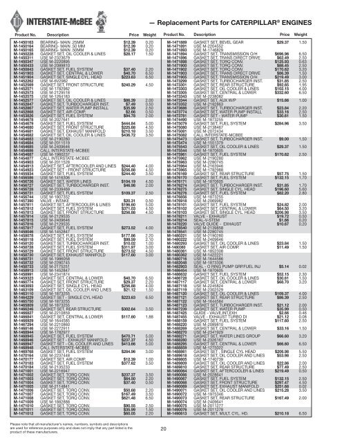 Replacement Parts for CATERPILLARÃ‚Â® Engines - Interstate McBee