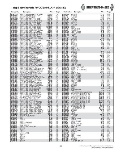 Replacement Parts for CATERPILLARÃ‚Â® Engines - Interstate McBee