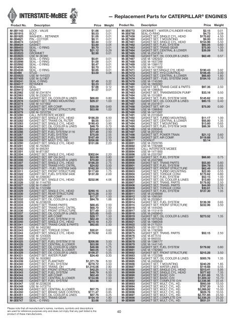 Replacement Parts for CATERPILLARÃ‚Â® Engines - Interstate McBee