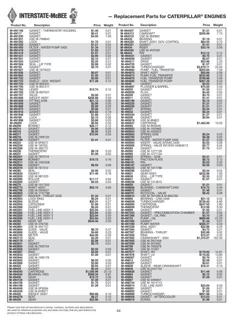 Replacement Parts for CATERPILLARÃ‚Â® Engines - Interstate McBee