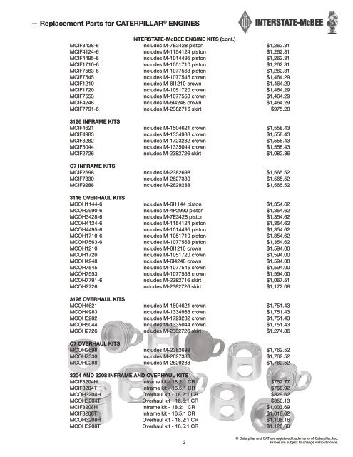 Replacement Parts for CATERPILLARÃ‚Â® Engines - Interstate McBee