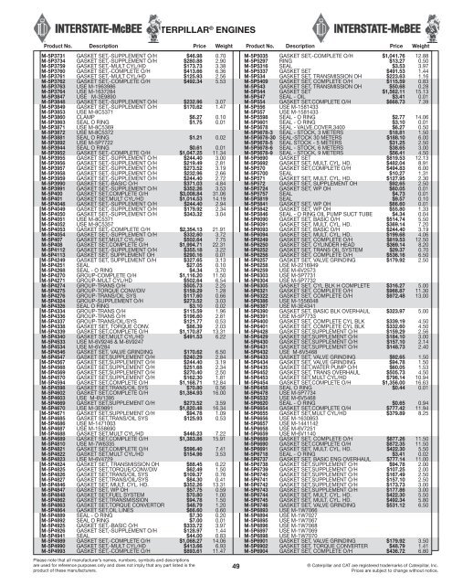 Replacement Parts for CATERPILLARÃ‚Â® Engines - Interstate McBee