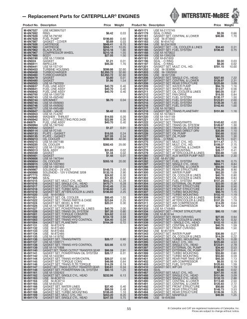 Replacement Parts for CATERPILLARÃ‚Â® Engines - Interstate McBee