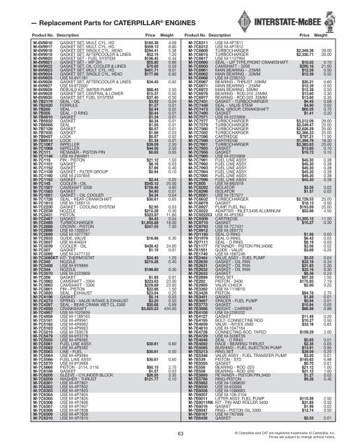 Replacement Parts for CATERPILLARÃ‚Â® Engines - Interstate McBee