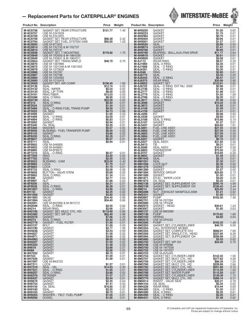 Replacement Parts for CATERPILLARÃ‚Â® Engines - Interstate McBee