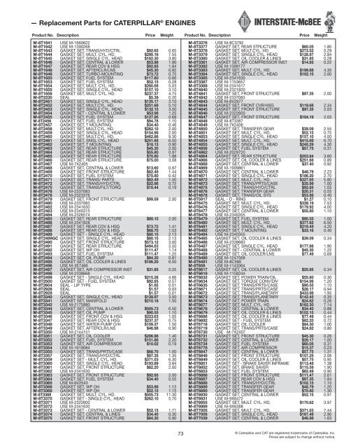 Replacement Parts for CATERPILLARÃ‚Â® Engines - Interstate McBee