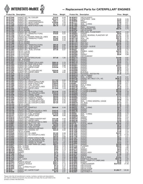 Replacement Parts for CATERPILLARÃ‚Â® Engines - Interstate McBee