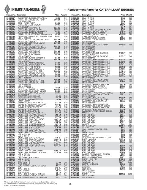 Replacement Parts for CATERPILLARÃ‚Â® Engines - Interstate McBee