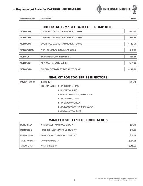 Replacement Parts for CATERPILLARÃ‚Â® Engines - Interstate McBee