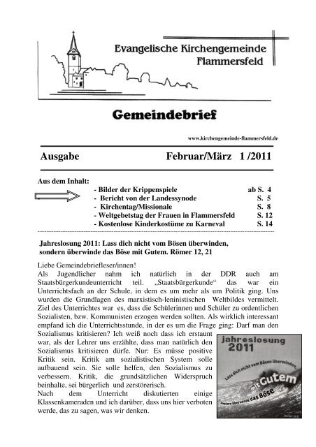 Ausgabe Februar/März 1 /2011 - Evangelischen Kirchengemeinde ...