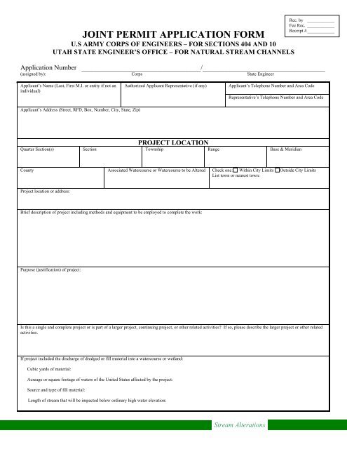 JOINT PERMIT APPLICATION FORM - Utah Division of Water Rights