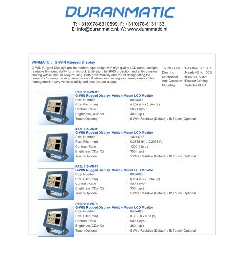 31 0 78 E Info Duranmatic Nl W Www Duranmatic Nl