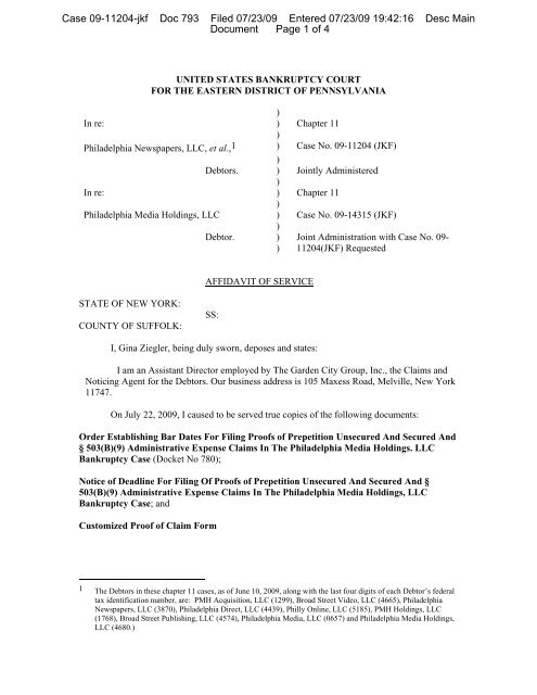 Case 09-11204-jkf Doc 793 Filed 07/23/09 Entered ... - Pnreorg.com