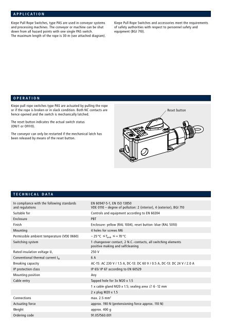 Belt Conveyor Pull Rope Switch PAS