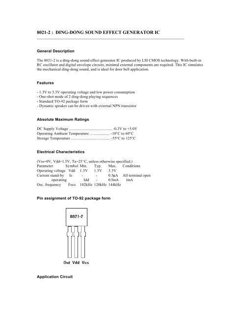 8021-2 : ding-dong sound effect generator ic - Escol.com.my