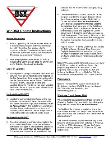 WinDSX Upgrade Instructions - DSX Access Systems, Inc.