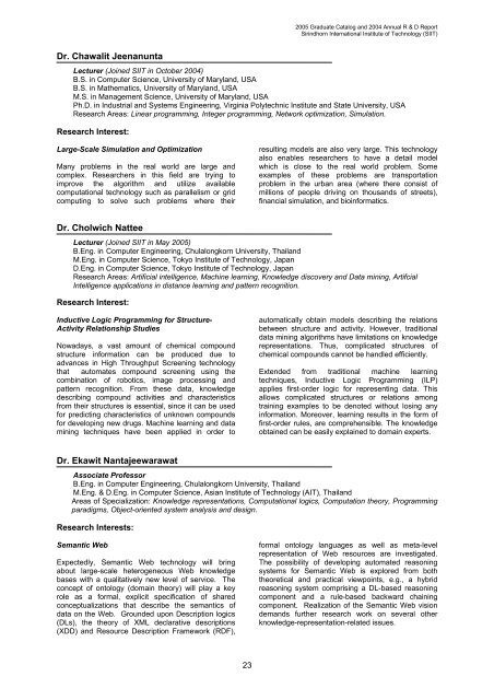 2005 Graduate Catalog and 2004 Annual R & D Report - Sirindhorn ...